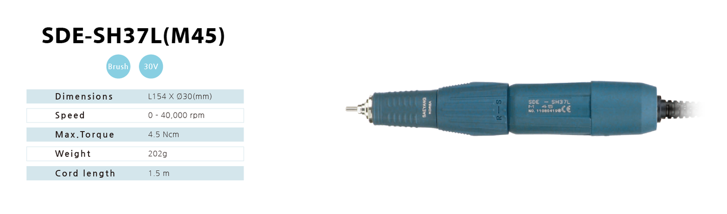 Micro Motor Handpiece SH37L (M45) by SAEYANG / Marathon, for pedicure; 40K RPM, Korea