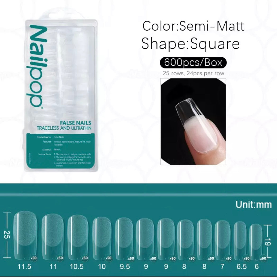 Gel tips, 600 pc set, square