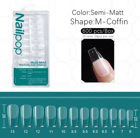 Gel tips, 600 pc set, medium length coffin