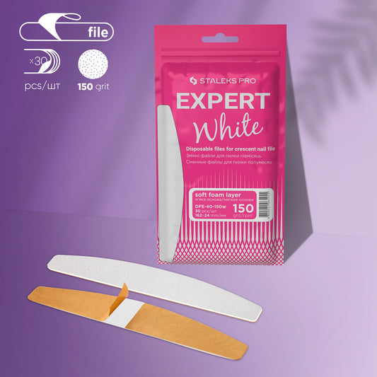 STALEKS PRO EXPERT 40 White Soft Base REFILL PADS for CRESCENT FILE 150 GRIT, 30pc